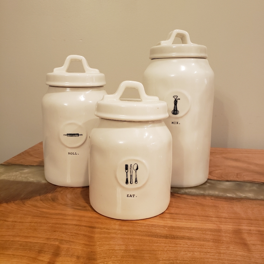 Rae Dunn 3 Piece Icon Cannister Set - Roll Mix Eat